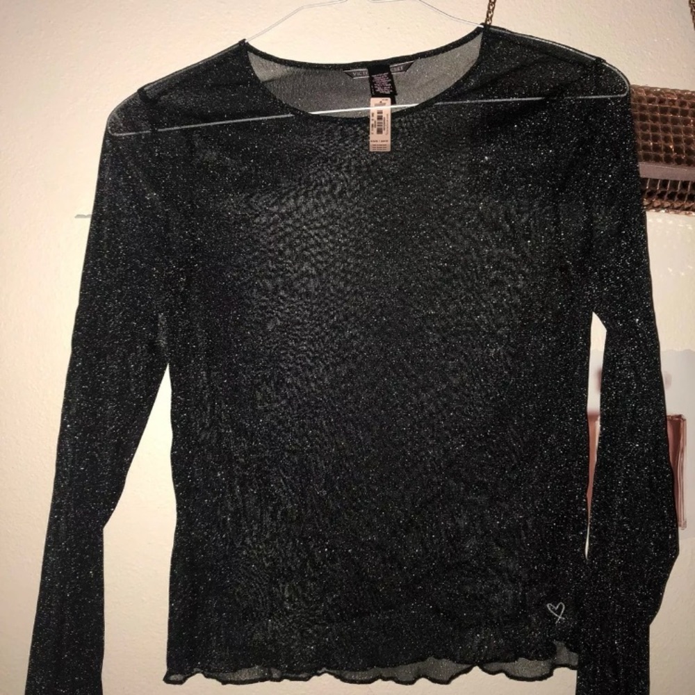 Victoria secret shiny bling black mesh top